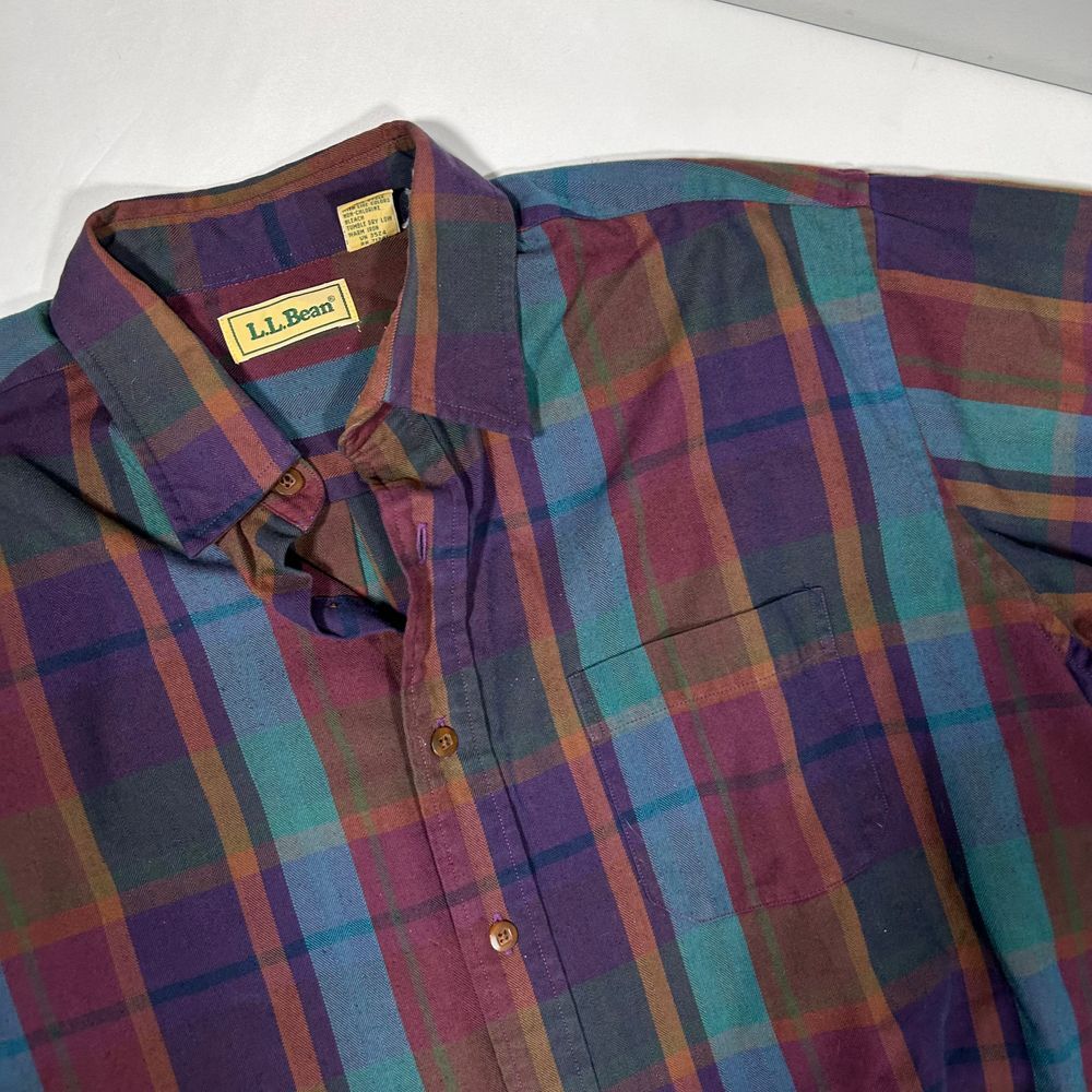 Vintage‎ L.L.Bean Plaid Button-Down Shirt Burgundy Teal Mens Large
